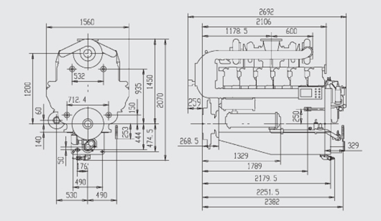 Dimensiones totales del Motor diesel Z12VB 